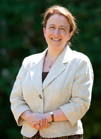 Dr Helen Wright speaking outdoors